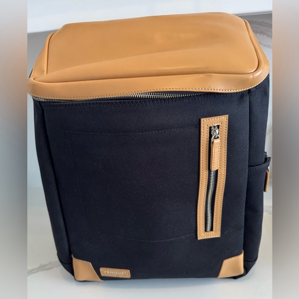 NEW Venque Amsterdam Leather Backpack travel black tan camel unisex laptop rare